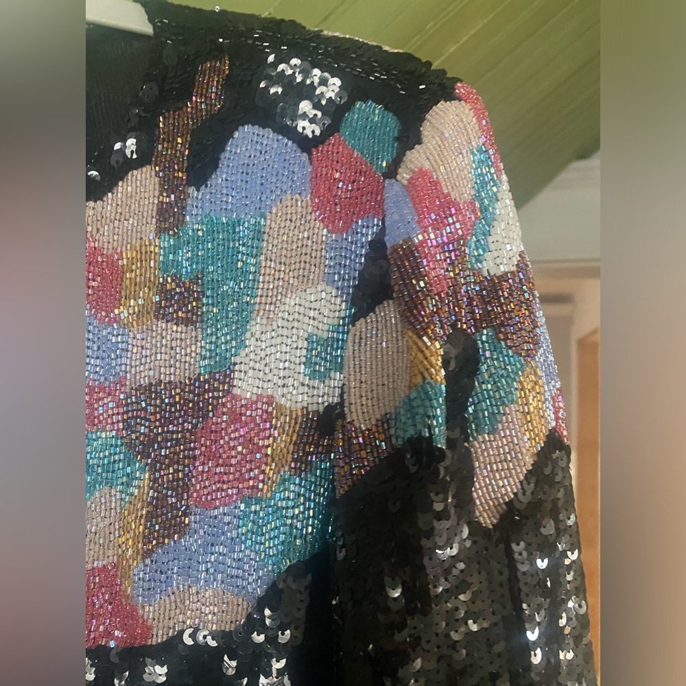 Vintage Sequin Beaded embellished Multicolor Black Evening 80s Blouse - Picture 4 of 12